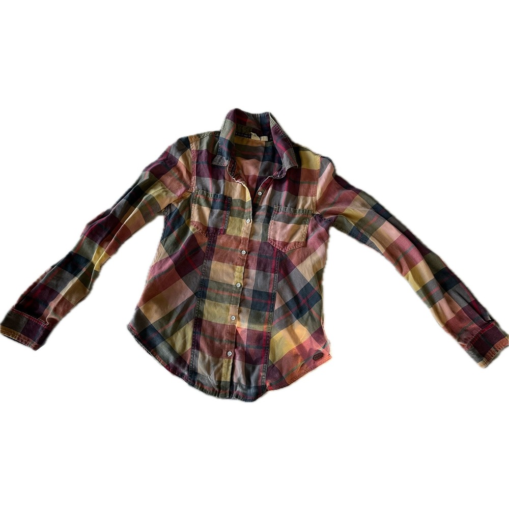 Roxy Womens Plaid Long Sleeve Button Down Shirt Top Multi Casual Size Small